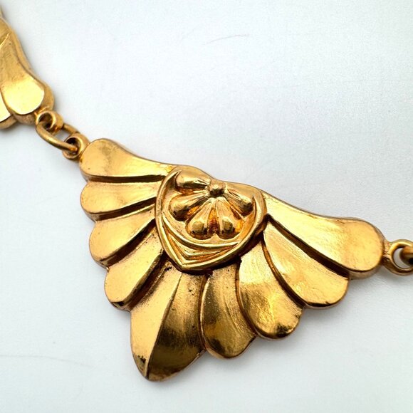 Brass Art Nouveau Revival Link Necklace Mid-Century Vintage 1970s Design 15" - Picture 8 of 8